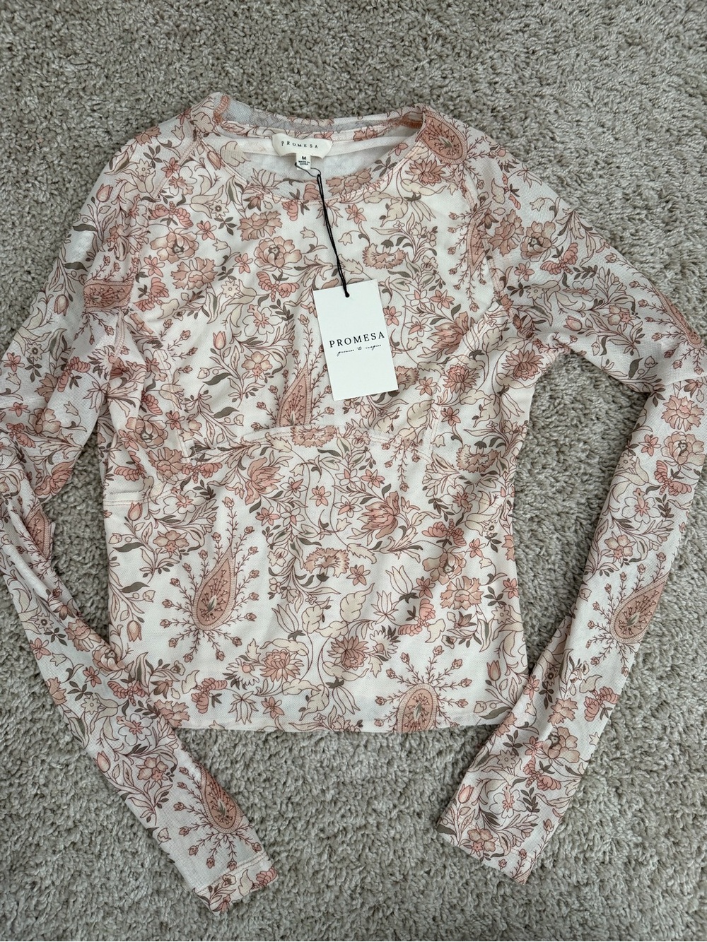 NWT Promesa Floral Mesh Long Sleeve Fitted Top Size M